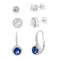 6mm Round Cubic Zirconia and Simulated Sapphire Stud Halo Combo and Leverback 3 Pair Bridal Gift Earring Set for Women in Rhodium Plated 925 Sterling Silver
