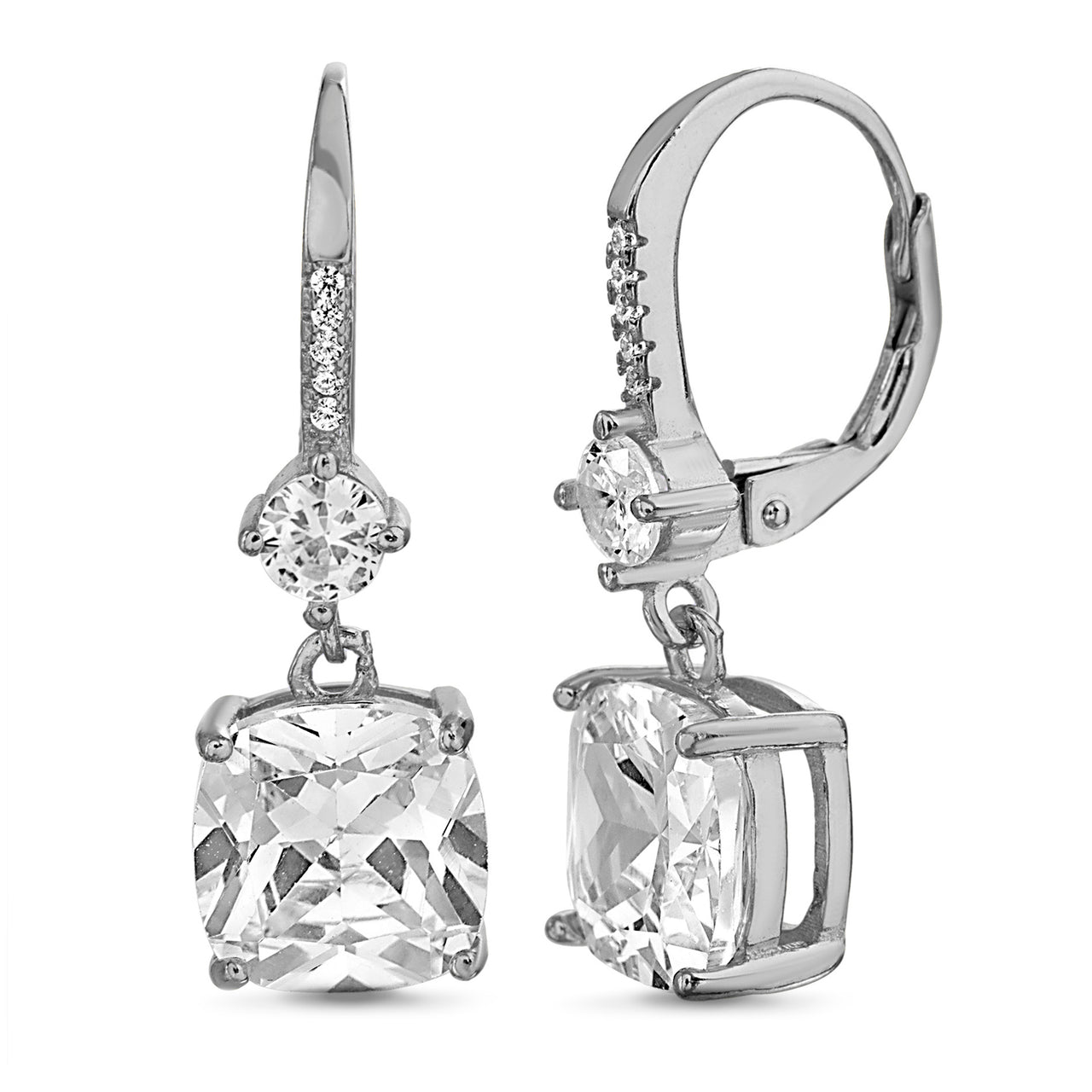 Lesa Michele Sterling Silver Square Cubic Zirconia Leverback Earrings