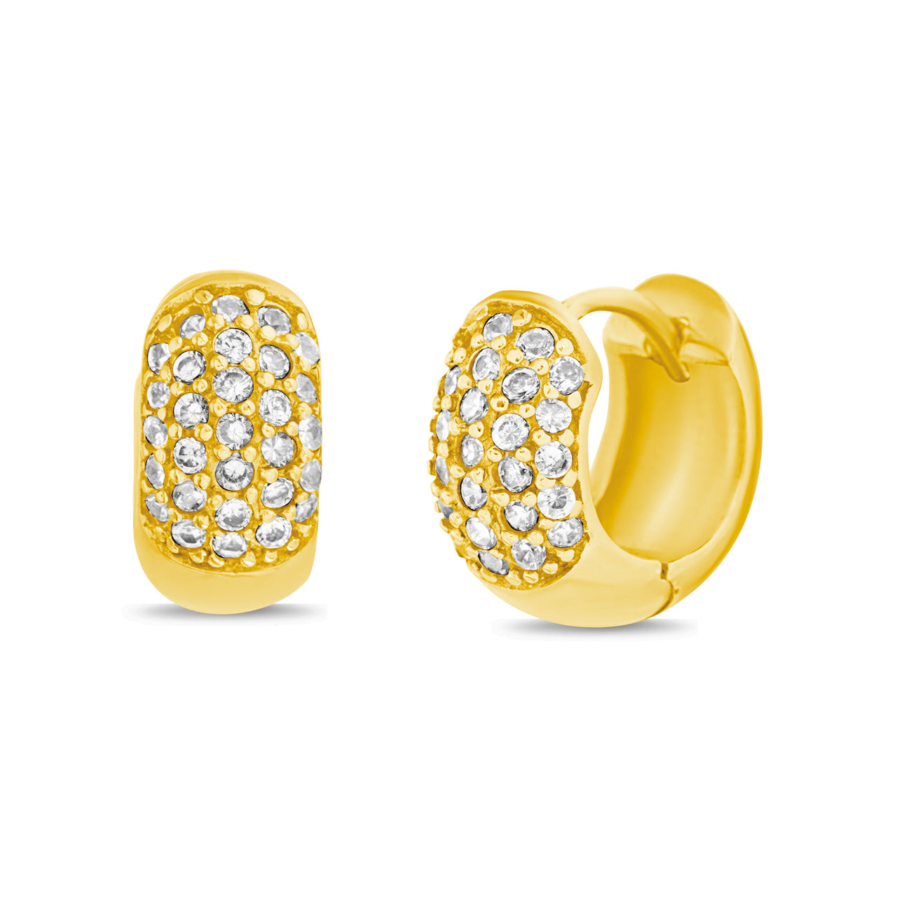 Lesa Michele Cubic Zirconia Round Huggie Earrings in Yellow Gold or Rhodium Plated Sterling Silver