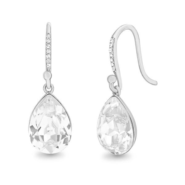  Teardrop Dangle French Wire Earrings for Women Made With Swarovski Crystals in 925 Sterling Silver (Crystal)