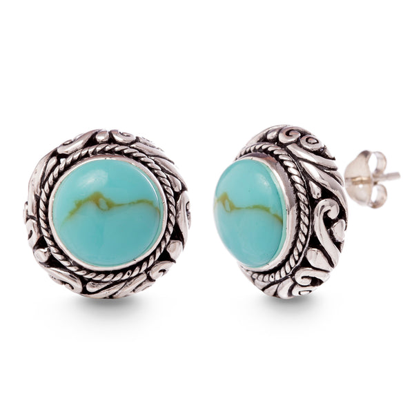 Willowbird Simulated Turquoise Post Earrings in Oxidized Sterling Silver