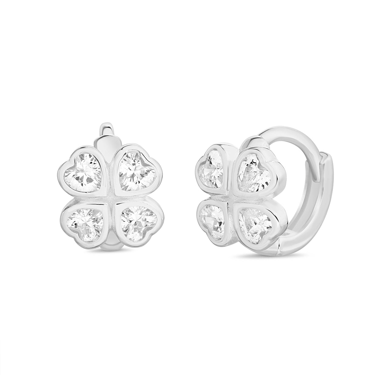 Lesa Michele Cubic Zirconia 4 Hearts Design Huggie Earrings in Sterling Silver