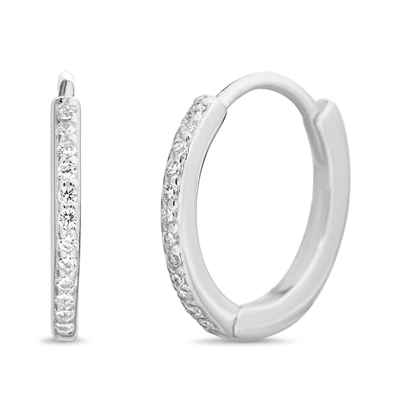 Lesa Michele Sterling Silver Cubic Zirconia Thin Bezel Huggie Earrings