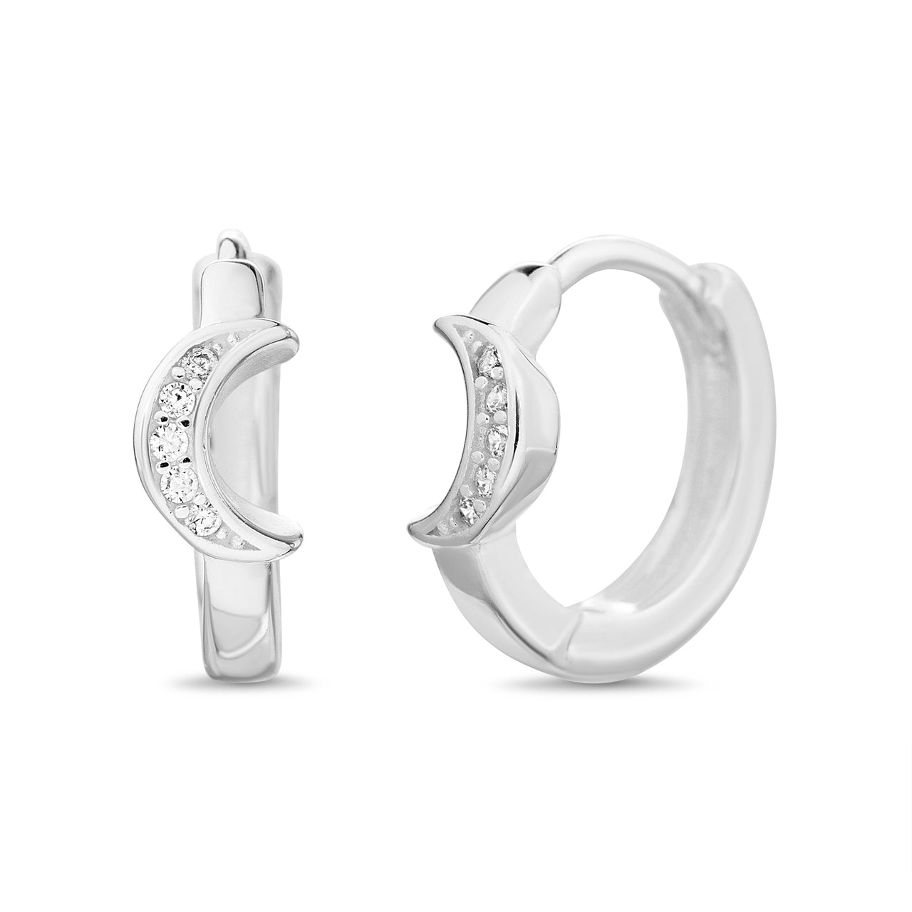 Lesa Michele Sterling Silver Cubic Zirconia Crescent Moon Hoop Earrings