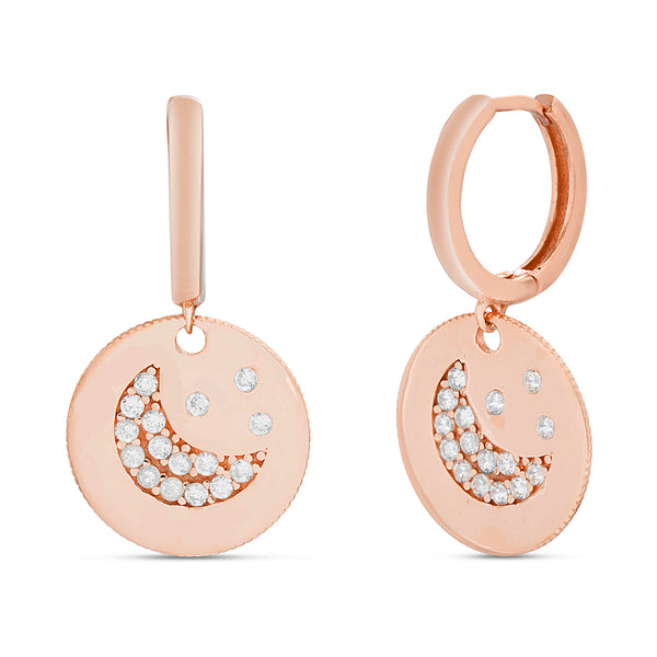 Lesa Michele Cubic Zirconia Rose Gold Plated Sterling Silver Crescent Disc Earrings