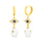 Lesa Michele Freshwater Pearl and Cubic Zirconia Evil Eye Drop Earrings and Necklaces in Yellow Gold Plated Sterling Silver