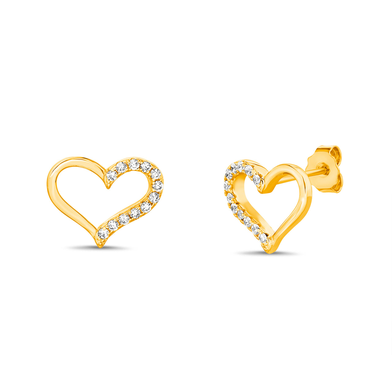 Lesa Michele Yellow Gold Plated Sterling Silver Open Half Cubic Zirconia Heart Stud Earrings