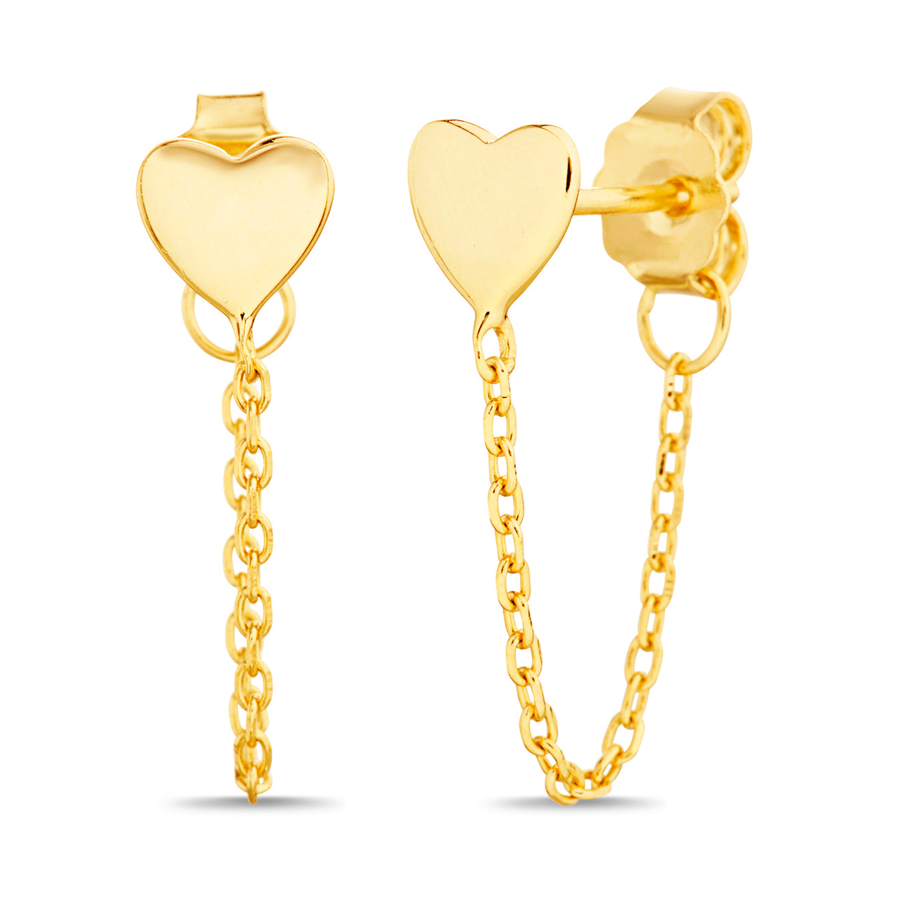 Lesa Michele Heart Post Chain Front to Back Earrings in Yellow Gold Plated Sterling Silver