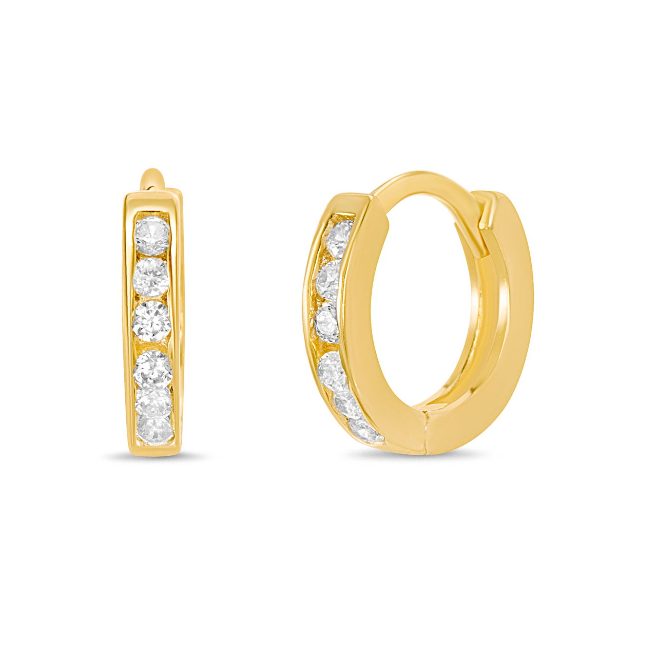 Lesa Michele Round Cut Cubic Zirconia Huggie Hoop Earrings in Yellow Gold Plated Sterling Silver