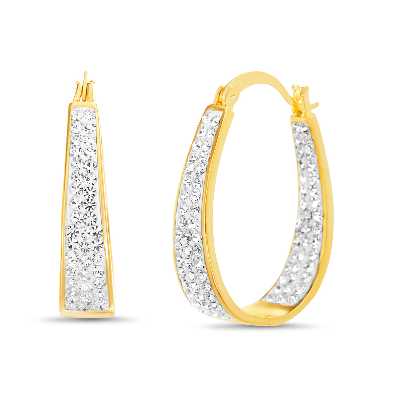 Lesa Michele Crystal Big Hoop Earrings in Yellow Gold Plated Sterling Silver
