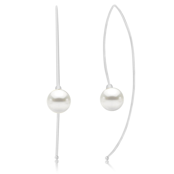Lesa Michele Simulated Pearl Drop Threader Earrings