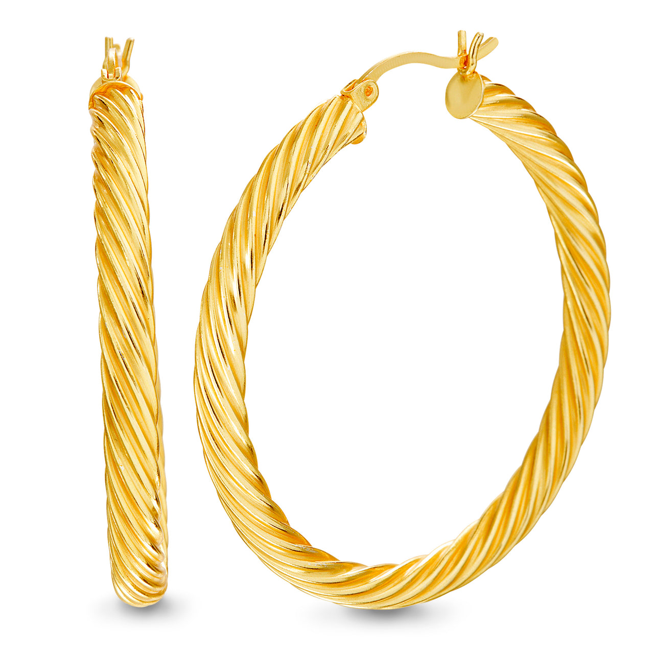 Lesa Michele 18K Yellow Gold Plated 35mm Rope Hoop Earrings
