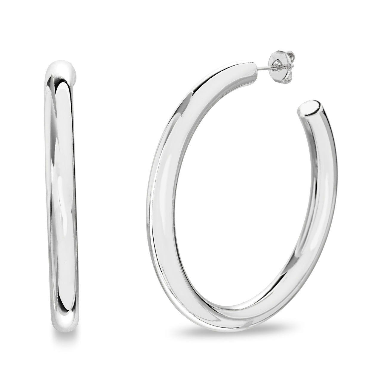 Polished Round Open Hoop Earrings in Yellow Gold or Rhodium Plated Brass