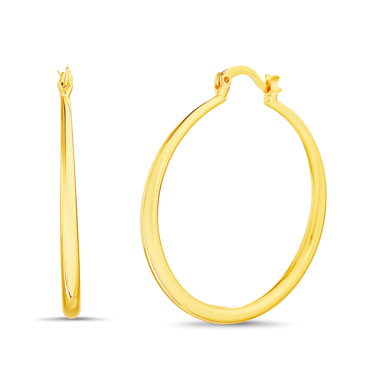 Round Hinge Hoop Earrings in Yellow Gold or Rhodium Plated Brass