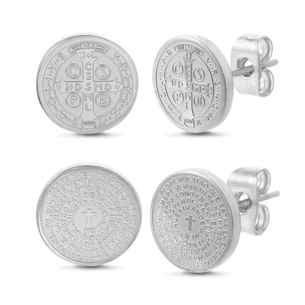My Bible Stainless Steel San Benito Prayer Duo Earring Set