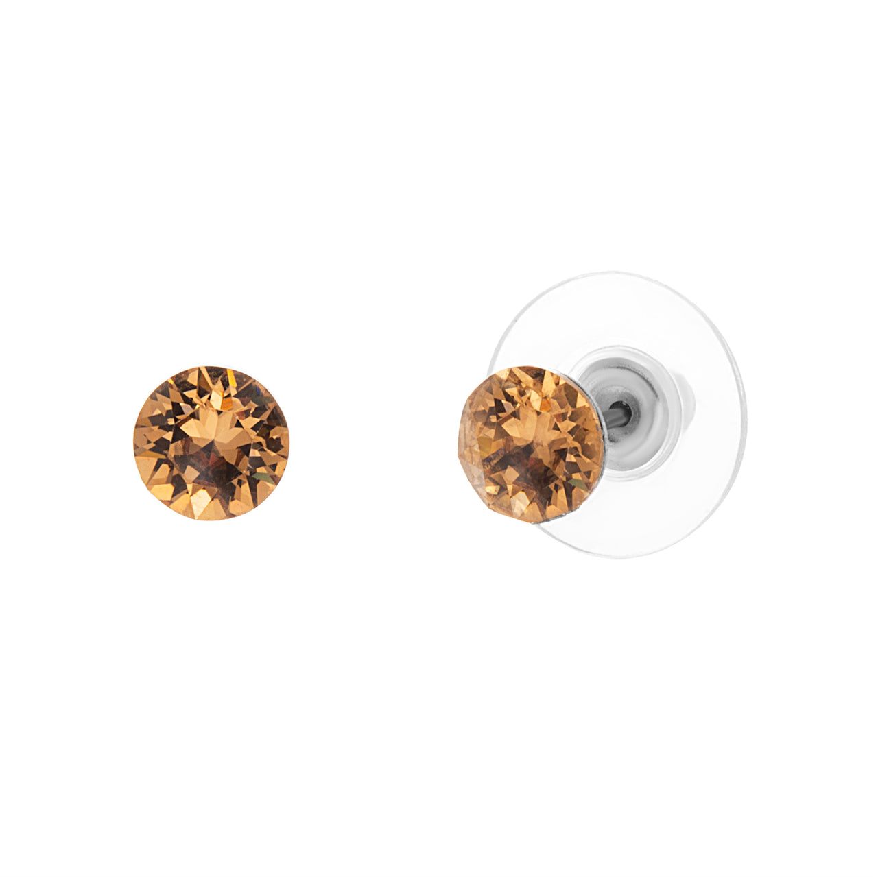 Lesa Michele Stud Earrings Made with Light Smoked Topaz Crystals in Stainless Steel