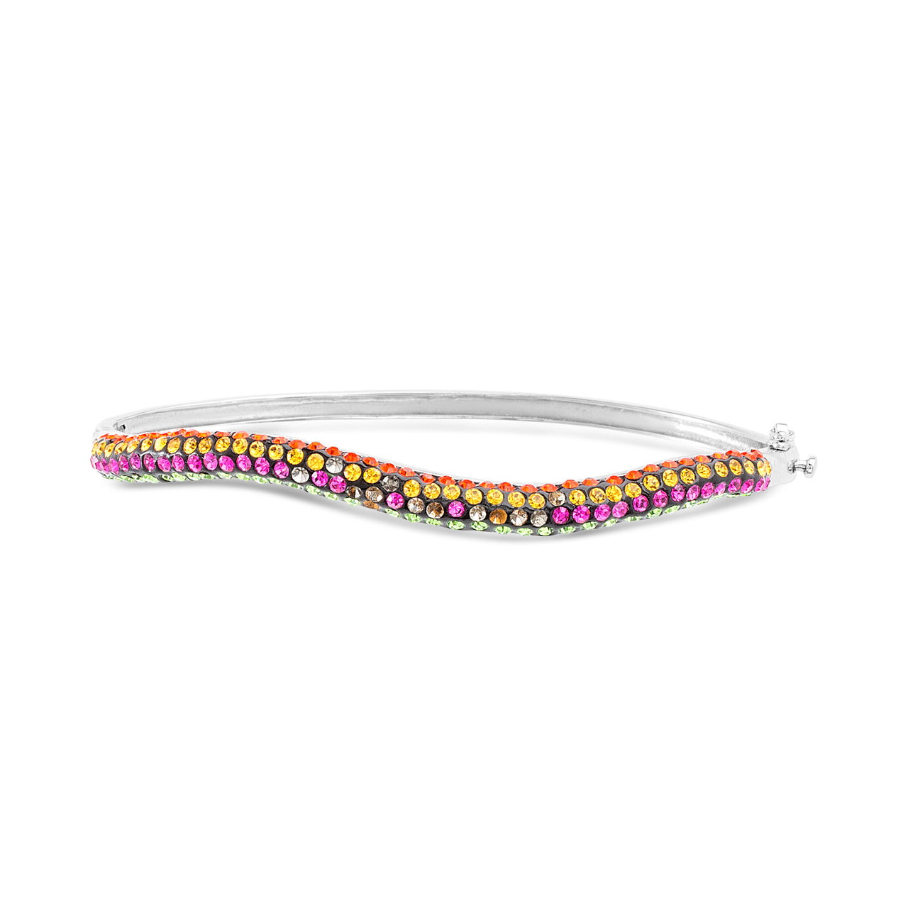 Lesa Michele Rainbow Crystal Wave Bangle in Rhodium Plated Sterling Silver