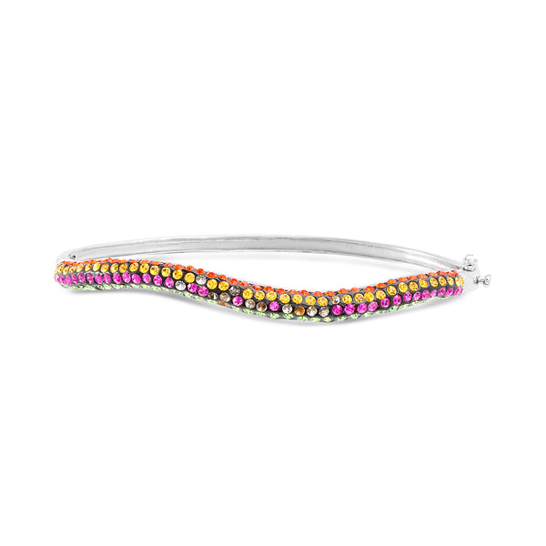 Lesa Michele Rainbow Crystal Wave Bangle in Rhodium Plated Sterling Silver