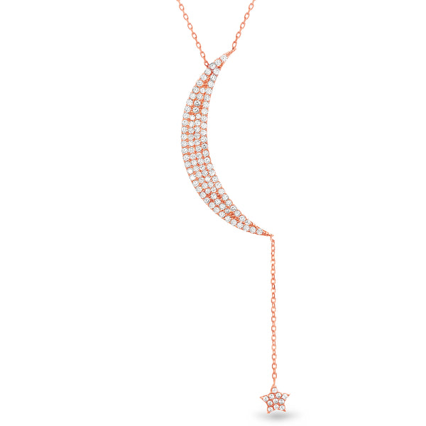 Lesa Michele Cubic Zirconia Sterling Silver Moon and Star Drop Necklace
