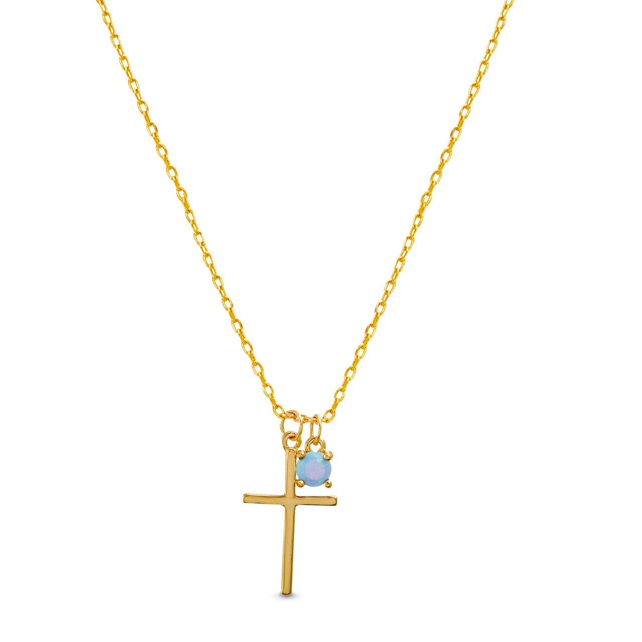 My Bible 18K Yellow Gold Plated Sterling Silver Simulated Opal Dangle Cross Charm Necklace