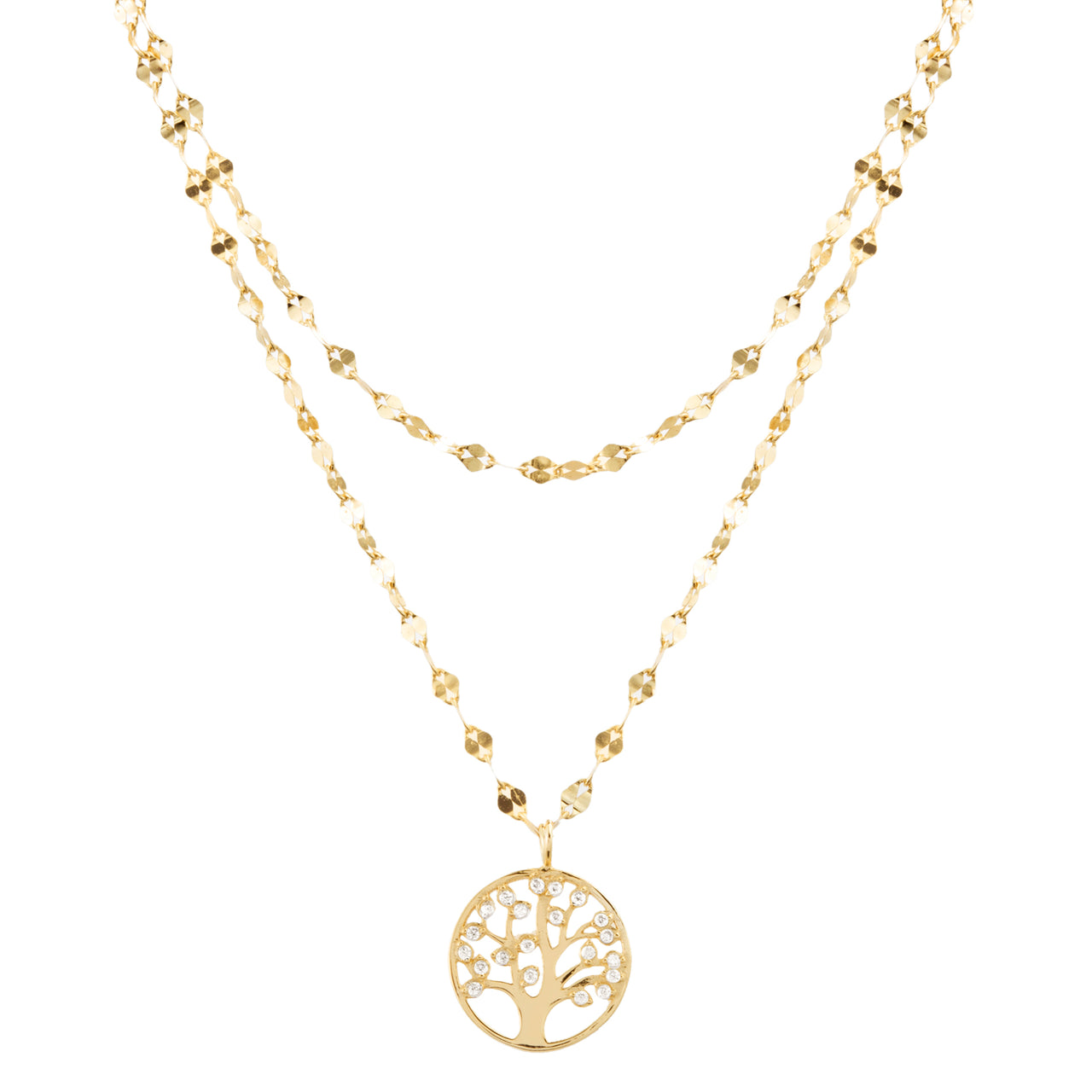 Lesa Michele Cubic Zirconia Tree of Life Choker Layered Necklace Yellow Gold Plated Sterling Silver