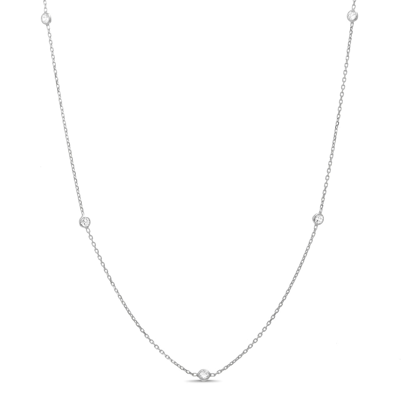 Lesa Michele Rhodium Plated Cubic Zirconia by the Yard Necklace in Sterling Silver
