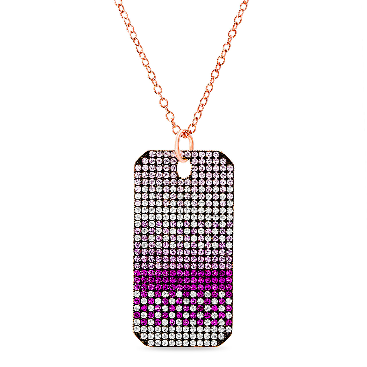 Lesa Michele Cubic Zirconia Dog Tag Necklace in Rhodium or 14K Rose Gold Plated Sterling Silver