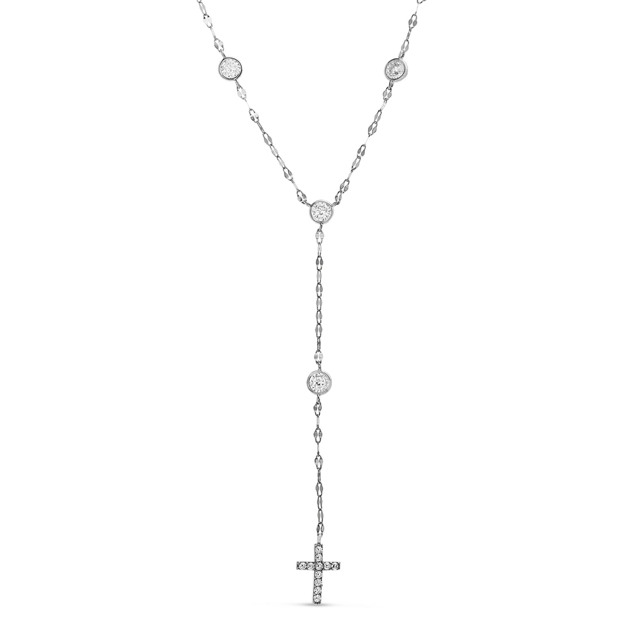 Sterling Silver Cubic Zirconia Y Shaped Cross Drop Necklace