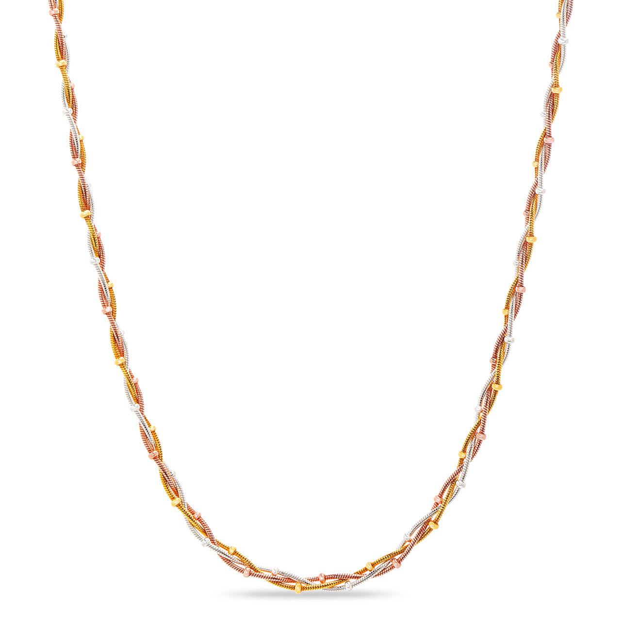 Aubrey Lee 18" Sterling Silver Twisted Bead Chain with Tri Color Plating