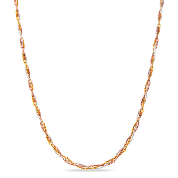 Aubrey Lee 18" Sterling Silver Twisted Bead Chain with Tri Color Plating