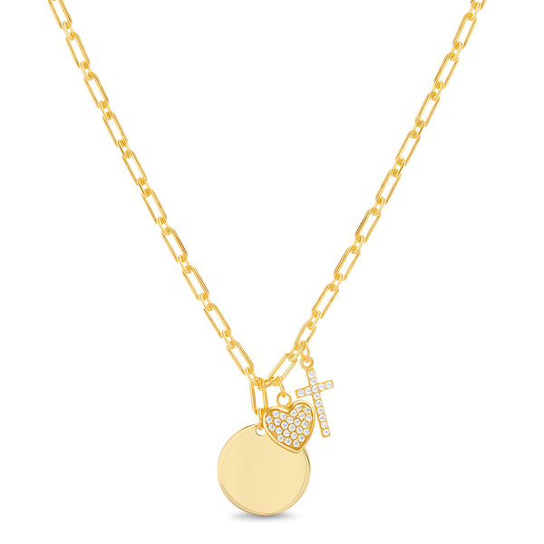 My Bible 18K Gold Plated Sterling Silver Cubic Zirconia Heart Cross Disc Necklace