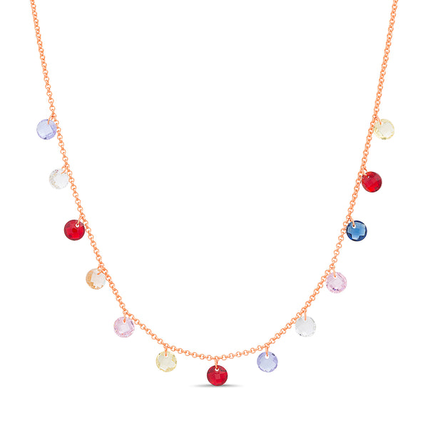 Lesa Michele Rainbow Glass Dangle Necklace in Rose Gold Plated Sterling Silver