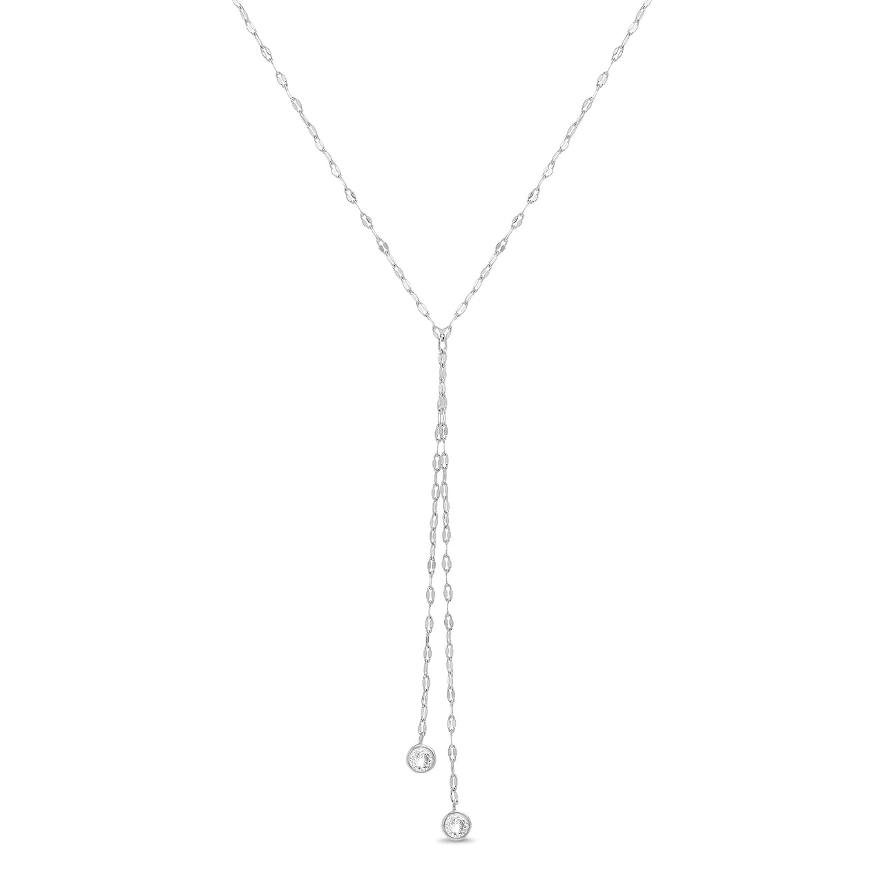 Lesa Michele Cubic Zirconia Kiss Chain Double Dangle Necklace in Rhodium Plated Sterling Silver