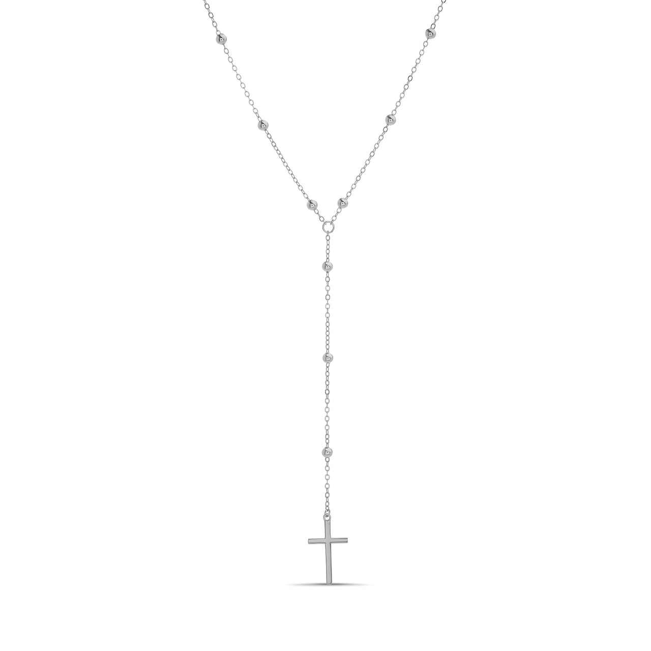 Sterling Silver Polished Cross Drop Rosary Necklace