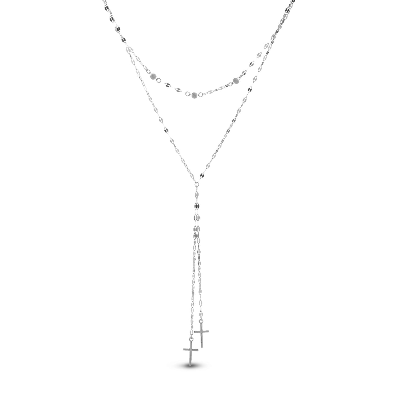 Sterling Silver Double Cross Y Drop Necklace