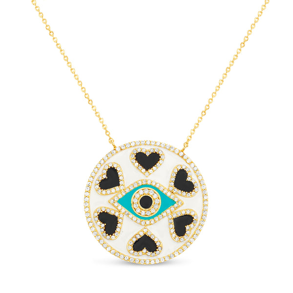 Lesa Michele Enamel and CZ Evil Eye Necklace in Sterling Silver