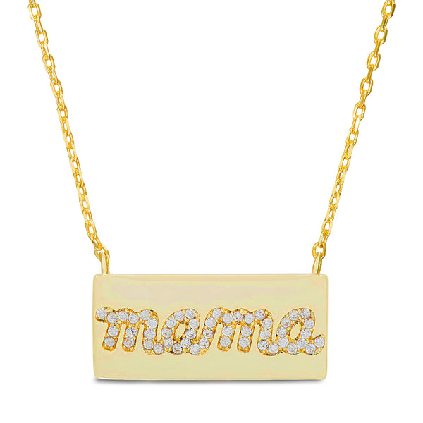 Lesa Michele Cubic Zirconia Inspirational Bar Necklace in Yellow Gold Plated Sterling Silver