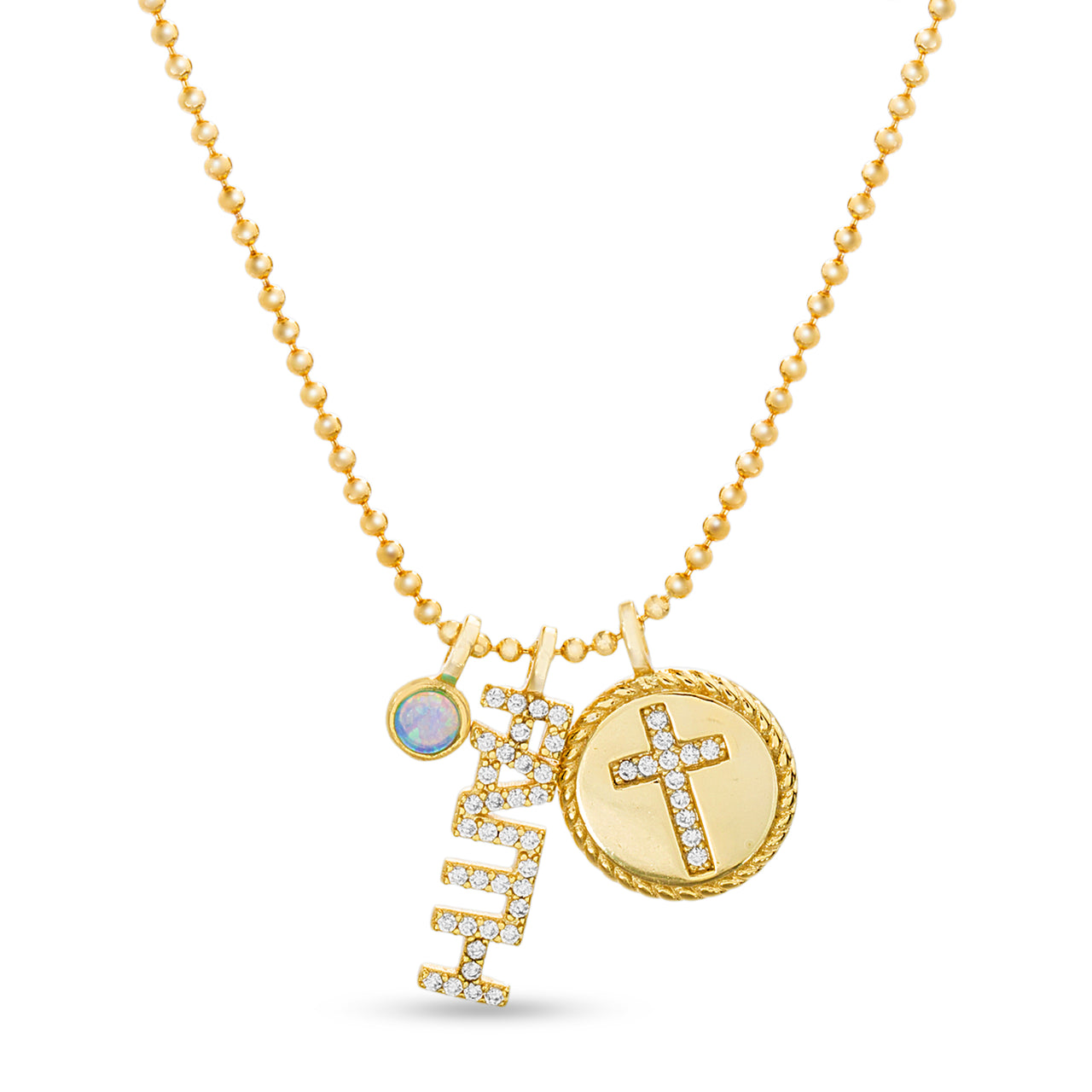 My Bible 18K Gold Plated Sterling Silver Cubic Zirconia Simulated Opal "Faith" Dangle Necklace
