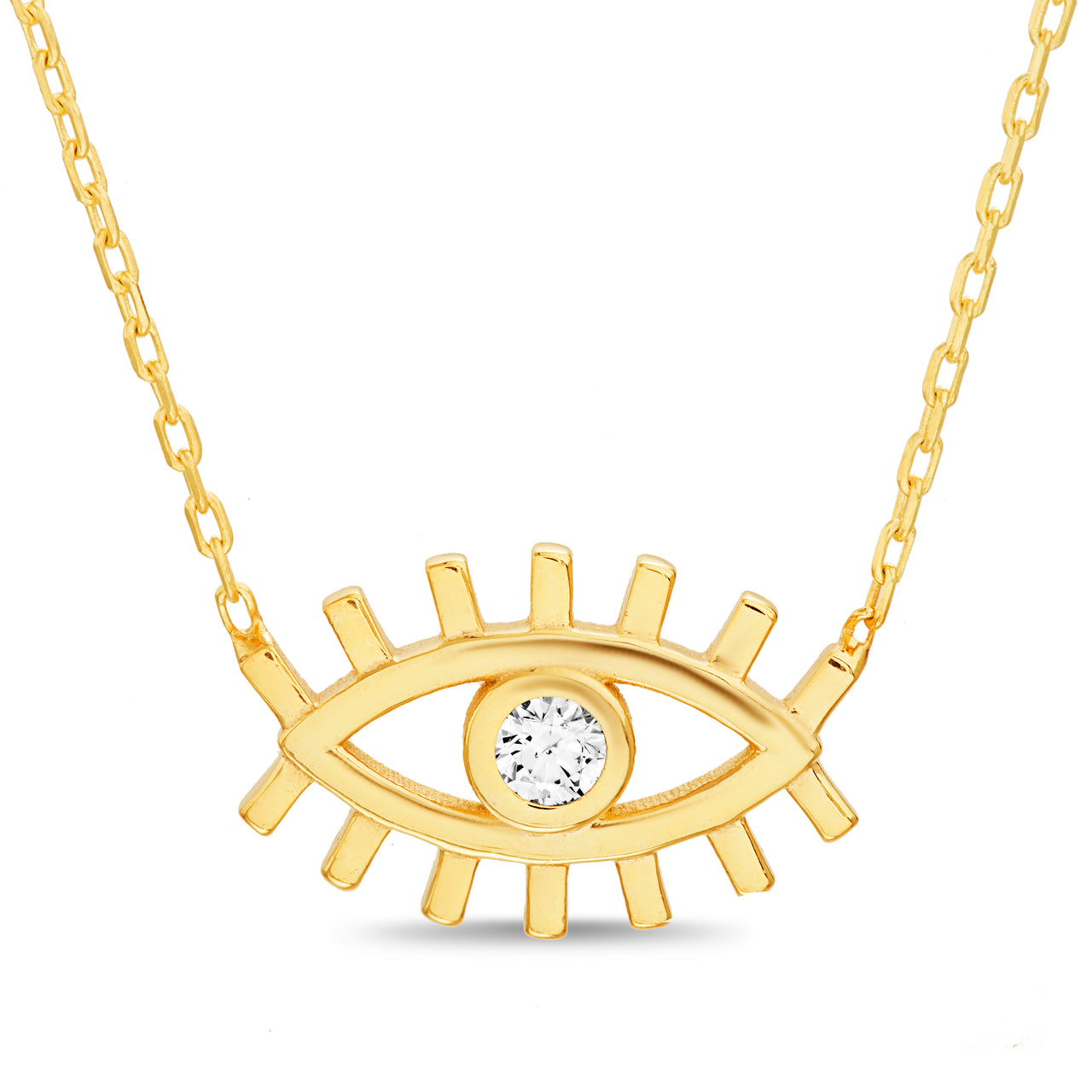 Lesa Michele Yellow Gold Plated Sterling Silver Open Evil Eye Cubic Zirconia Necklace