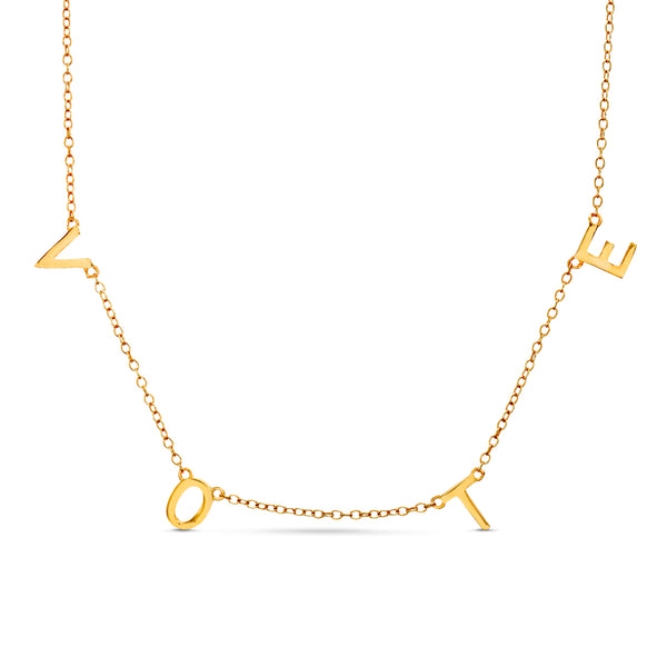 Beloved & Inspired "VOTE" Station Cable Chain Necklace in Yellow Gold Plated Sterling Silver