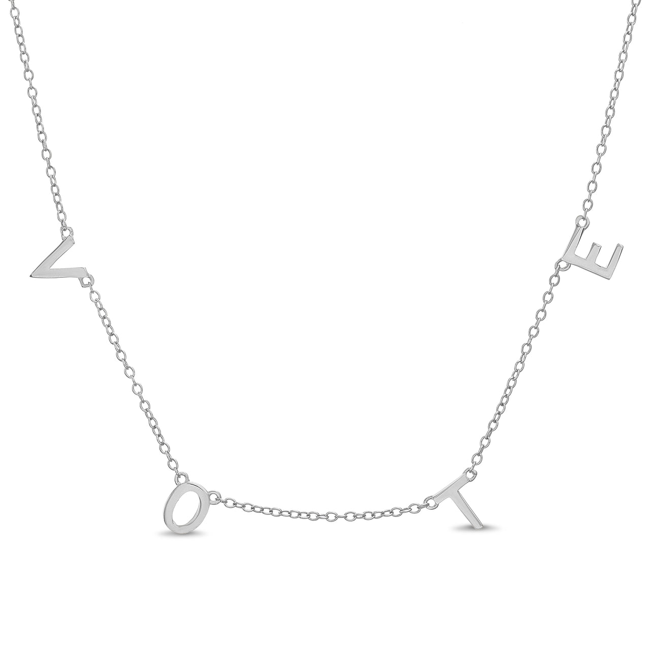 Beloved & Inspired "VOTE" Station Rolo Chain Necklace in Sterling Silver