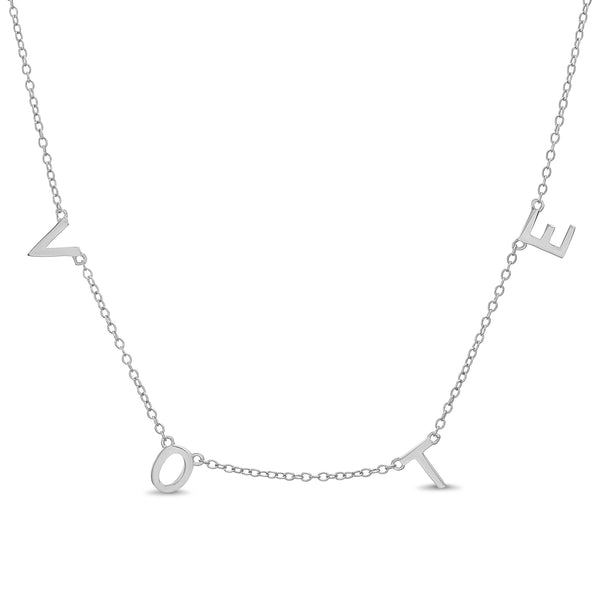 Beloved & Inspired "VOTE" Station Rolo Chain Necklace in Sterling Silver