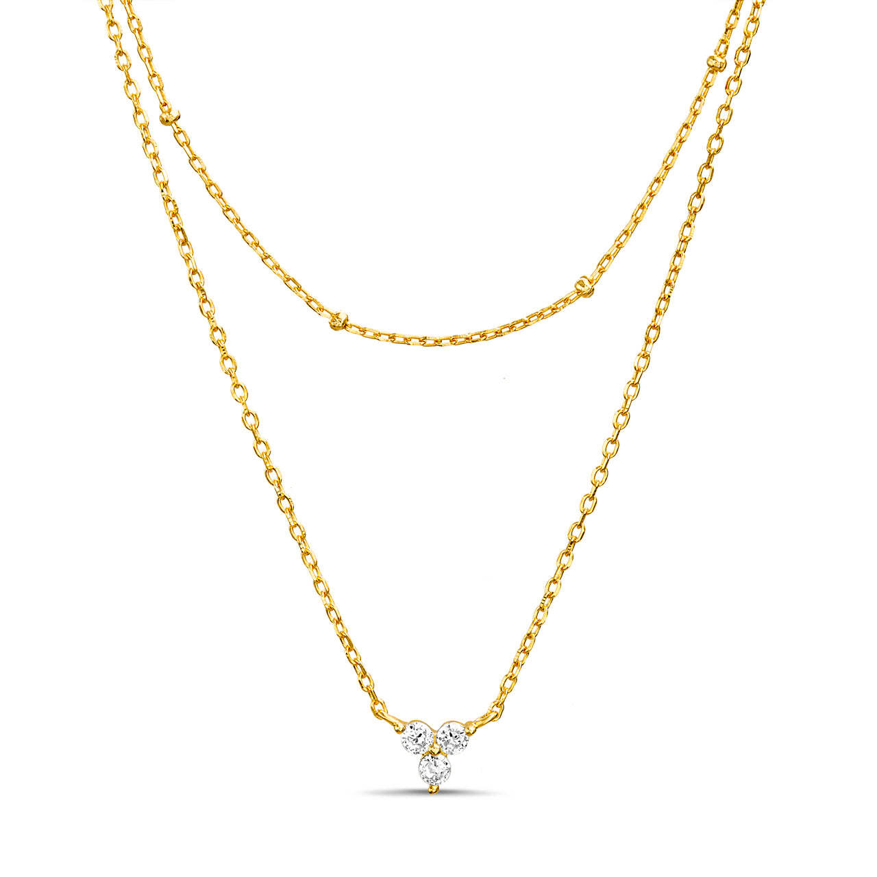 Lesa Michele Yellow Gold Plated Sterling Silver Layered Cubic Zirconia Necklace