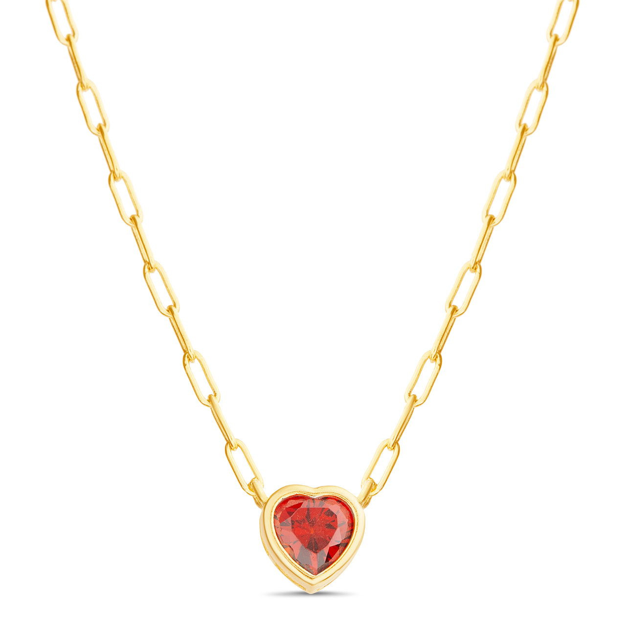 Lesa Michele Heart Pendant Red Cubic Zirconia Necklace in Yellow Gold Plated Sterling Silver
