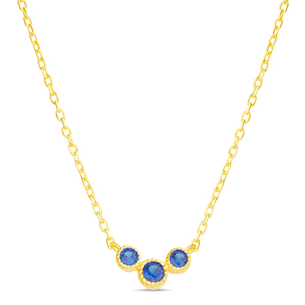 Lesa Michele Blue Cubic Zirconia Trio Circle Design Necklace in Yellow Gold Plated Sterling Silver