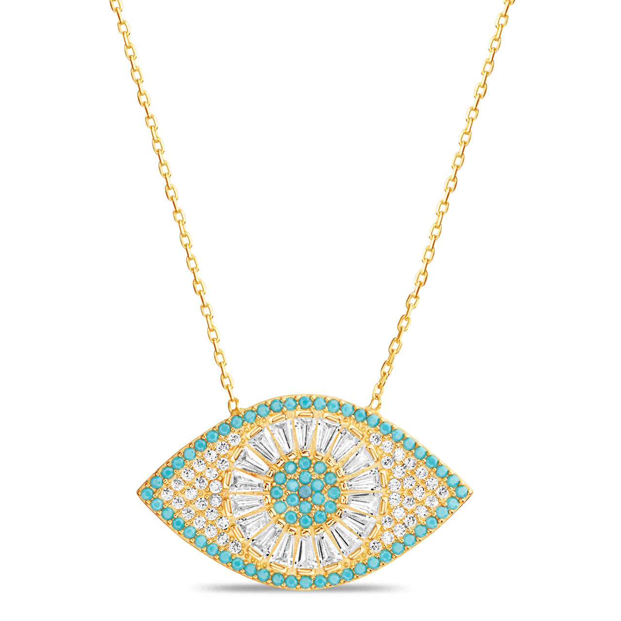 Lesa Michele Yellow Gold Plated Sterling Silver Blue Cubic Zirconia Intricate Evil Eye Necklace