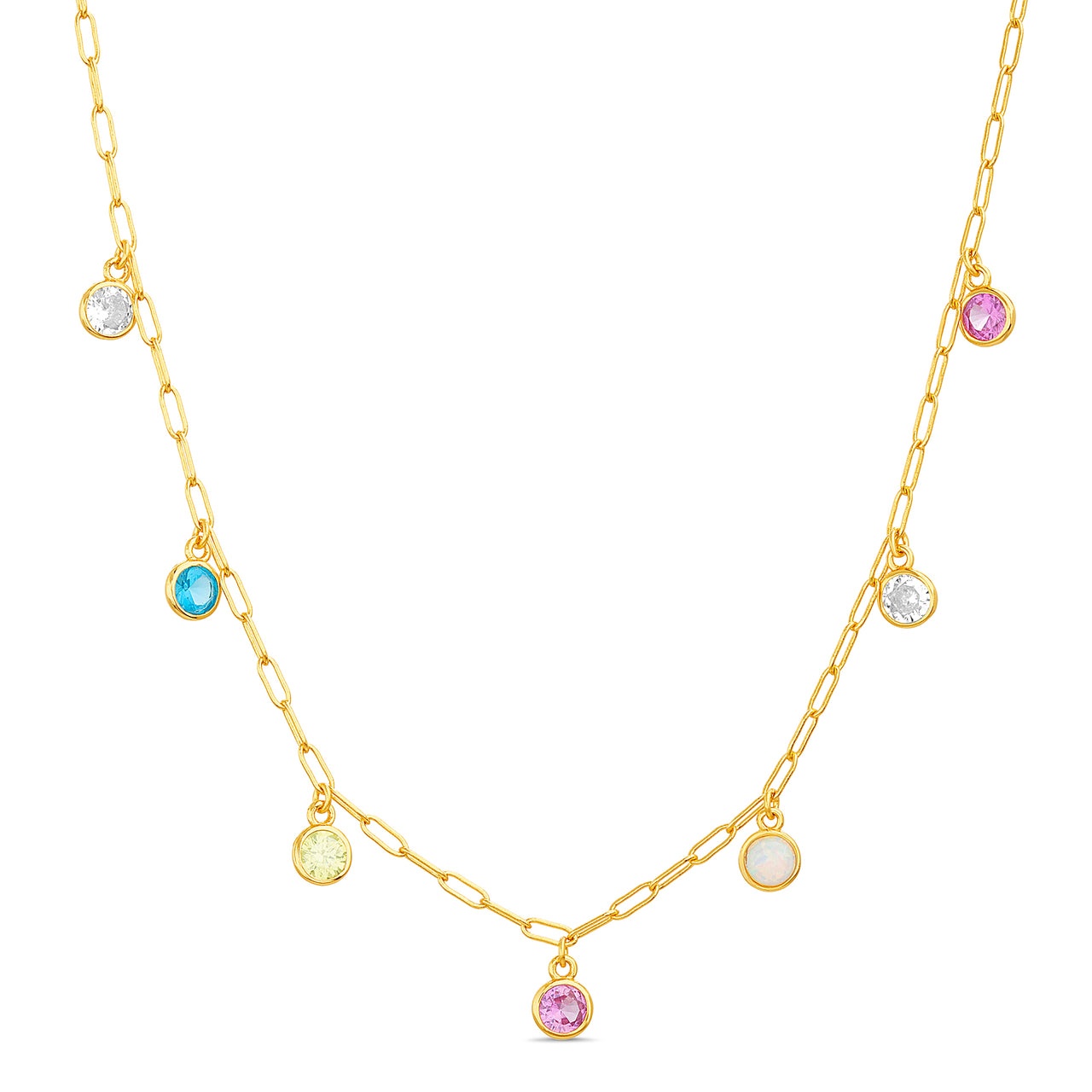 Lesa Michele Pastel Colorful Cubic Zirconia Dangles Necklace in Yellow Gold Plated Sterling Silver