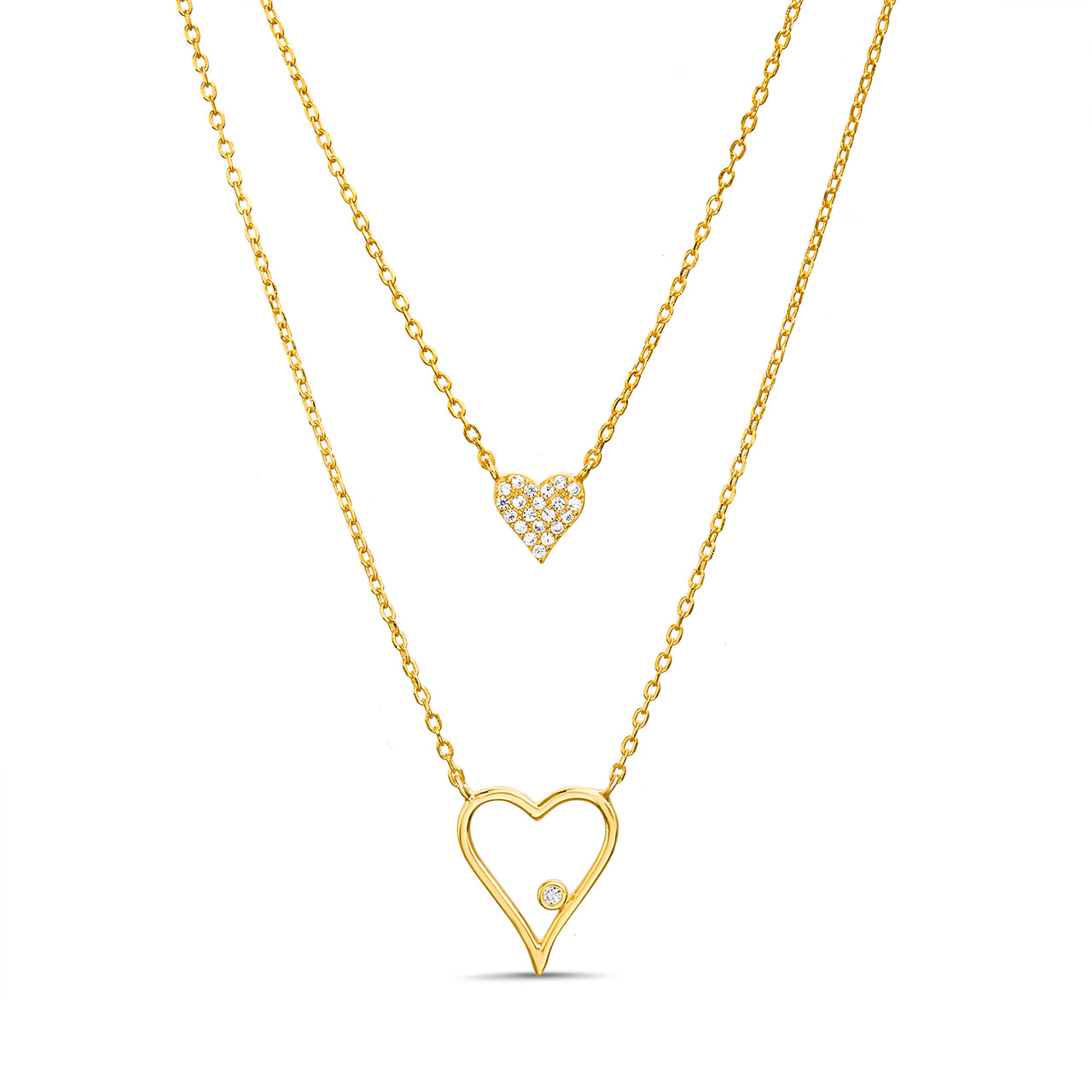 Lesa Michele Yellow Gold Plated Sterling Silver Double Layered Heart Necklace