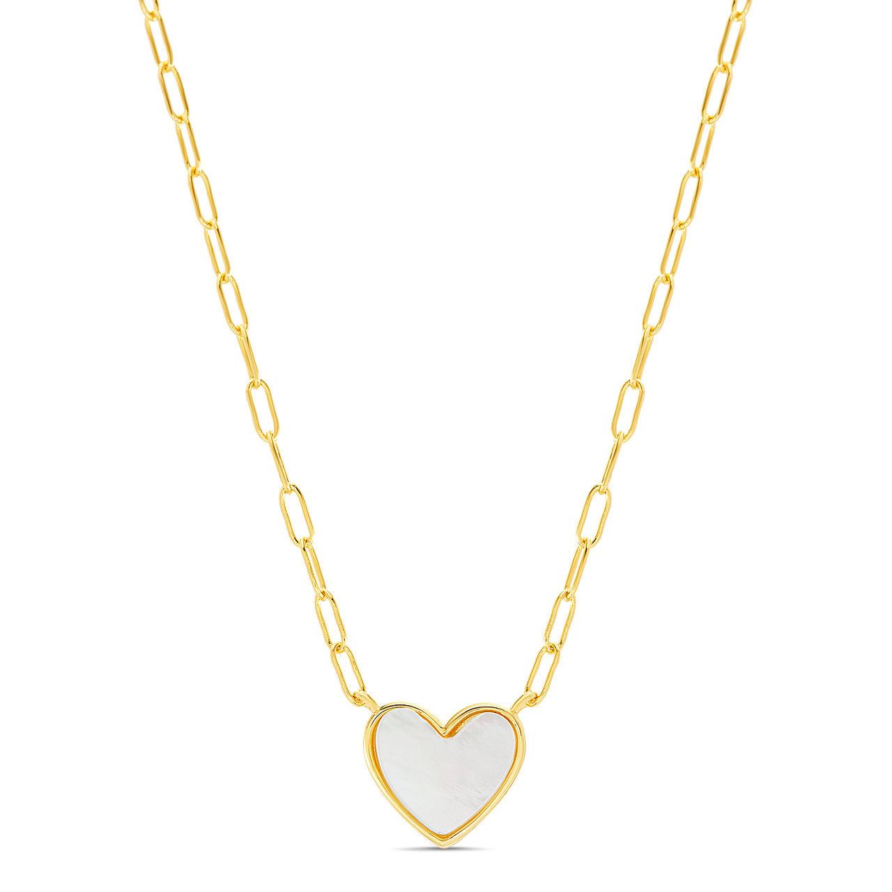 Lesa Michele Mother of Pearl Heart Necklace in Yellow Gold Plated Sterling silver