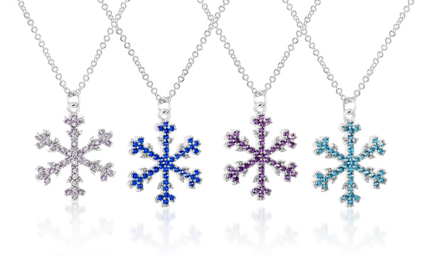 Aubrey Lee Cubic Zirconia Snowflake Pendant Necklace in Rhodium Plated Brass